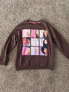 Barbie Brown Sweatshirt with Pink and Multicolor Portrait Grid